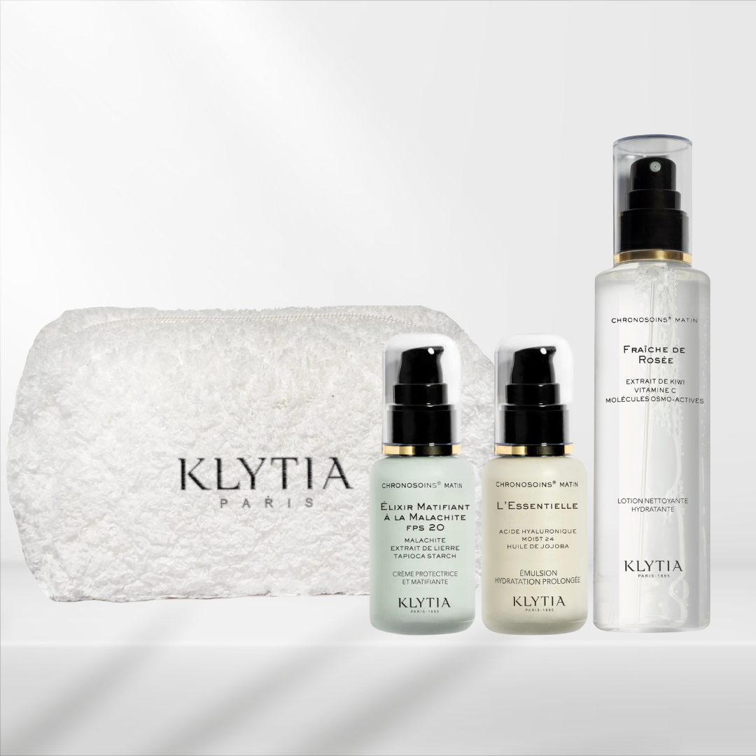 KLYTIA - Kit Matin 3 Soins Anti-Âge et trousse de voyage