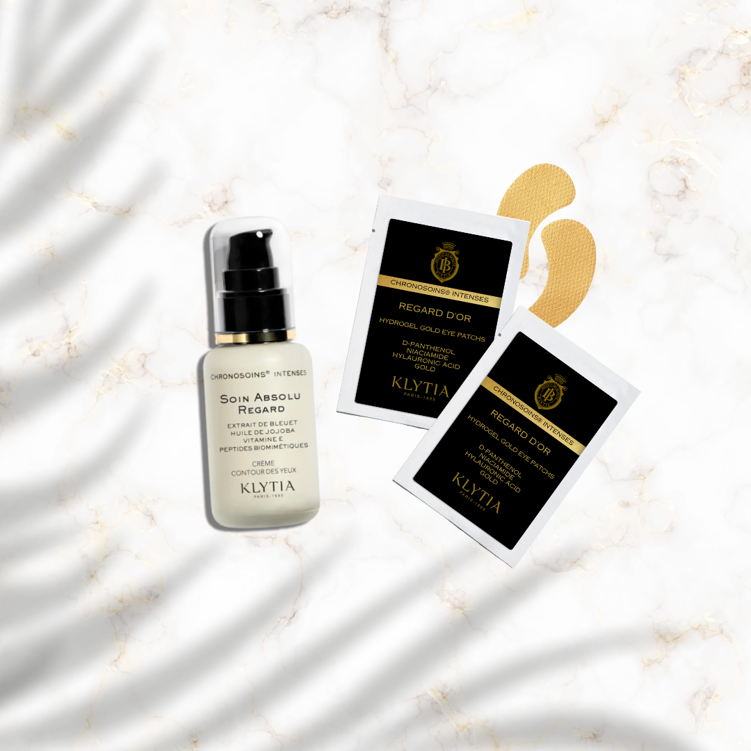KLYTIA – Soins Contour des Yeux : Soin Absolu Regard + Regard d’Or Patchs Or 18K
